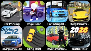 Car Parking, Rage Road, Car Parking 3D, Flying Taxi Car, Driving Zone 2, Sling Drift, Driver Sim