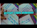 Report card Comments Report card remarks all type of Easy words remarks progress report