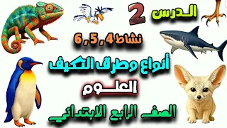 علوم الدرس الثانى نشاط 4 5 6 انواع وطرق التكيف الصف الرابع الابتدائي الفصل الدراسي الأول 2026 