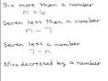Translating words into algebraic expressions