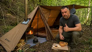 Cozy Hot Tent Camping in the Mountains 🔥 ASMR | Far from Civilization