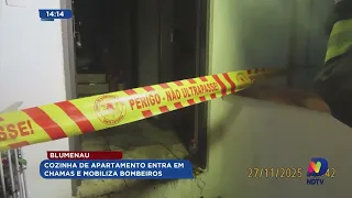 Blumenau: cozinha de apartamento entra em chamas e mobiliza bombeiros