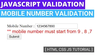 Mobile Number Validation in JavaScript using with Regular Expression explained in Hindi min length
