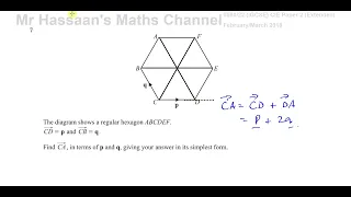 18 IGCSE Paper 22 Q7 Vectors Regular Hexagon
