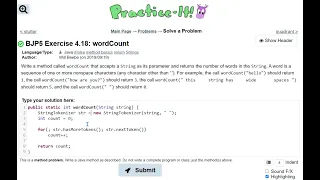 Java Practice It Exercise 4 18 wordCount method basics Strings StringTokenizer