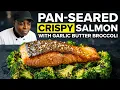Pan-Seared Crispy Salmon with Garlic Butter Broccoli