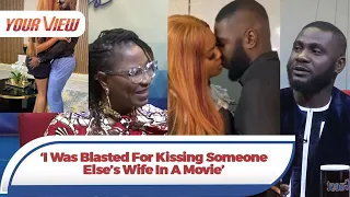 it was tough to kiss someone elses wife jide awobona morayo banter on kissing in movies