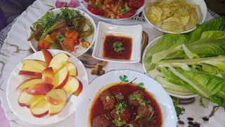 طبلية جدتى كفتة داوود باشا ومكرونة وتفاح 