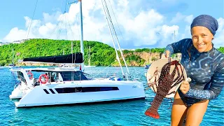 We Caught Gourmet Lobster Dinner Living on our Catamaran Full Time in the Caribbean