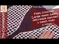 Filet crochet with a large mesh decrease 1 mesh slanted over 2 rows at start and end of a row