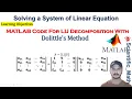 MATLAB Code for Doolittle Method LU Decomposition With Doolittle Method