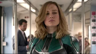 captain marvel chasing skrull train fight scene