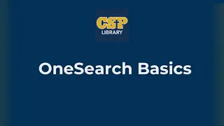 OneSearch Basics