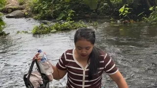 morning atmosphere in the cool forest with a clear river flow