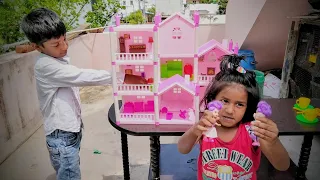 vilayattu 22 new doll house unboxing u0026 assembling pink doll house barbie house tara u0026hithu show