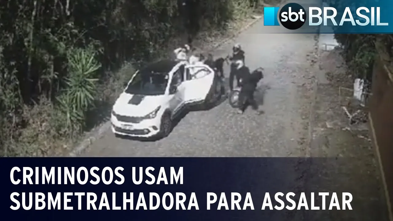 Criminosos usam submetralhadora para assaltar | SBT Brasil (08/08/23)
