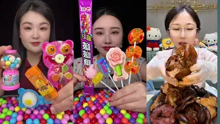 Asmr sweet candy toys and colorful fruit pops on a dessert table mukbang #mukbang #eating #candy