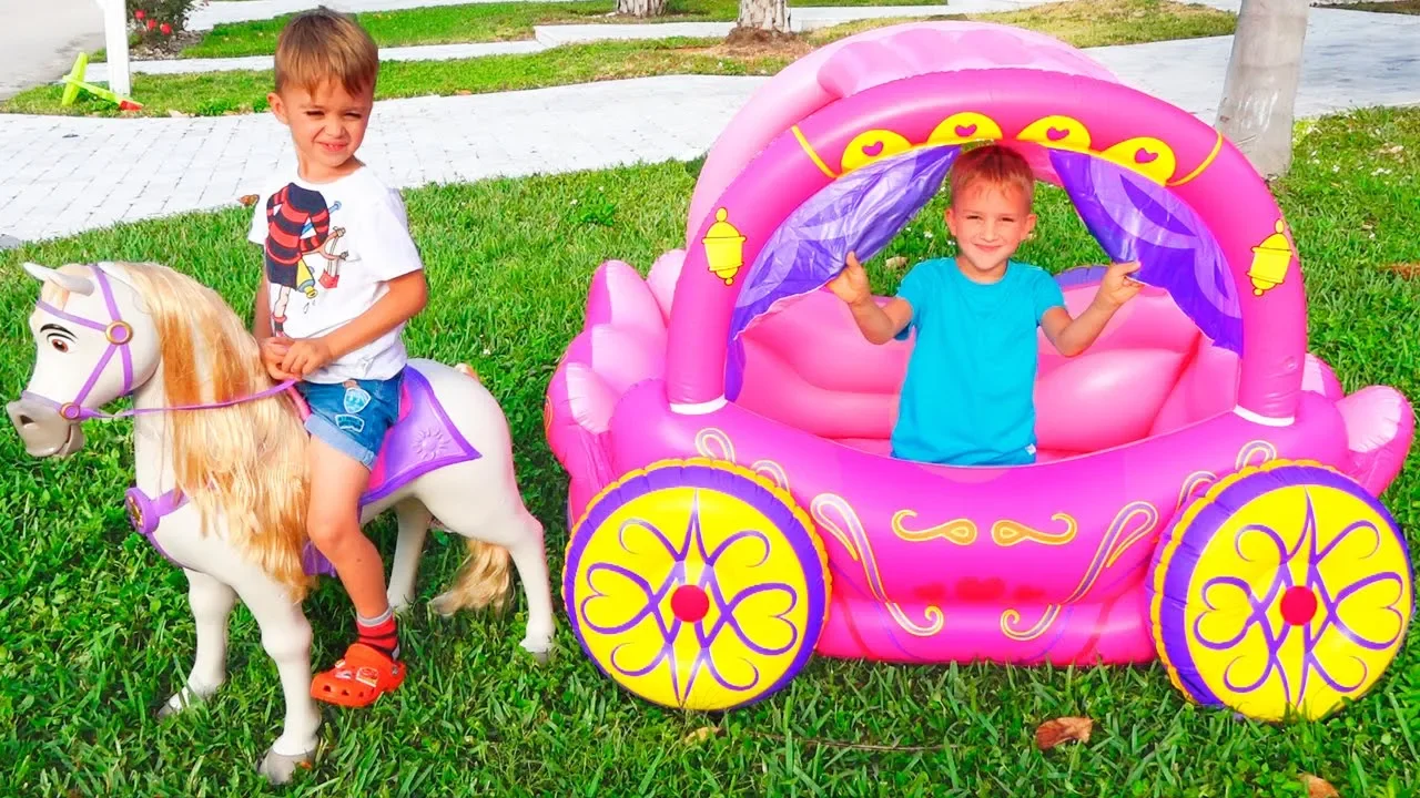 Vlad and Nikita play with Princess Carriage