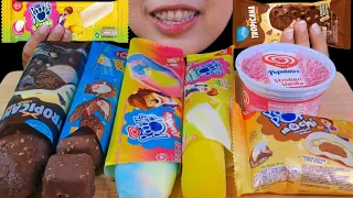 asmr chocolate rainbow ice cream tropicana choco vanilla walls banana boat paddle pop part 7