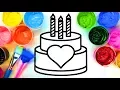 Painting Heart Birt ay Cake and Multi Hearts Coloring Pages with Paint
