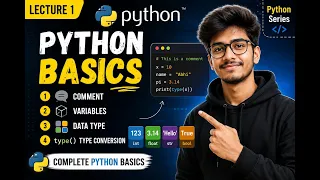 Python Tutorial for Beginners Lecture 1 Comments Variables Data Types Type Conversion Hindi