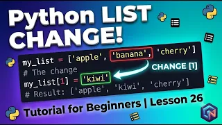 How to Change an Element in a Python List Python List Update Tutorial for Beginners Lesson 26