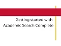 Getting Started with Academic Search Complete