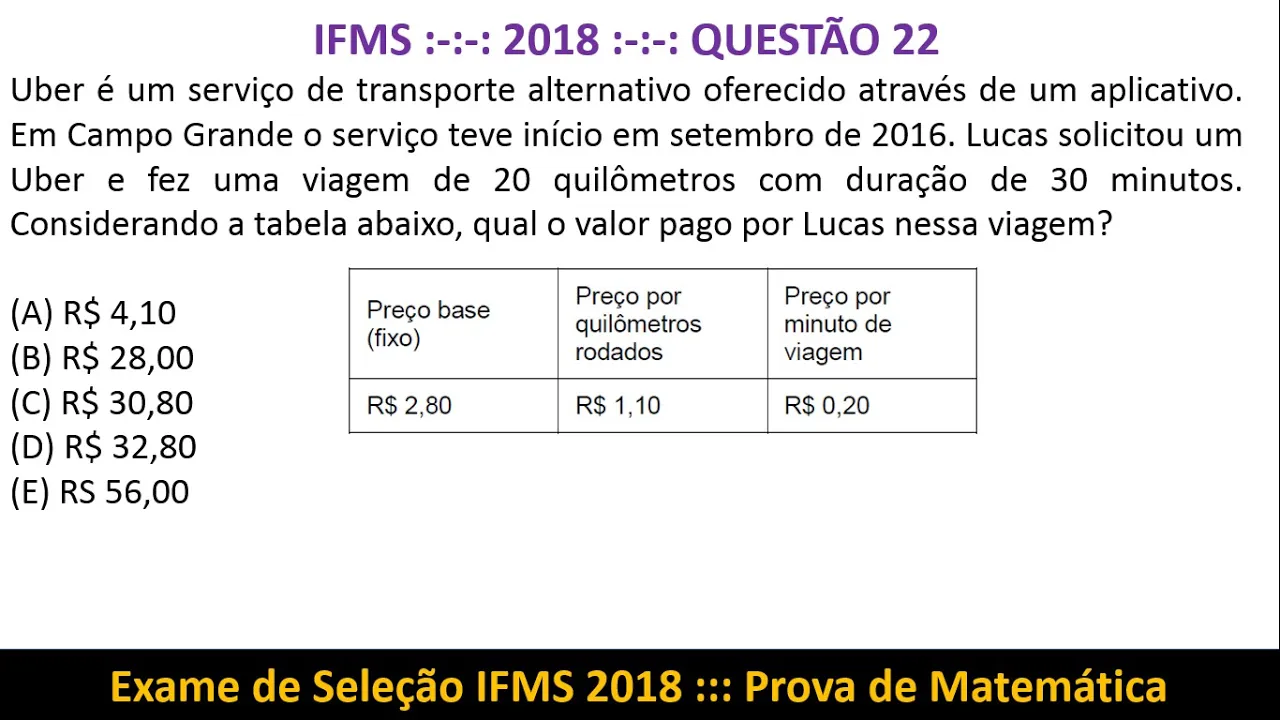 Situação Problema #IFMS 2018 Q22 Prova de Matemática Exame de Seleção