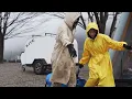 ☔️HEAVY RAIN CAMPING WITH MY SISTER IN A MASSIVE AIR TENT