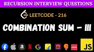 Leetcode 216 - Combination Sum III Recursion Backtracking JavaScript Solution