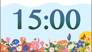 15 Minute Cute Spring Bees and Flowers Classroom Timer (No Music, Piano Alarm at End)