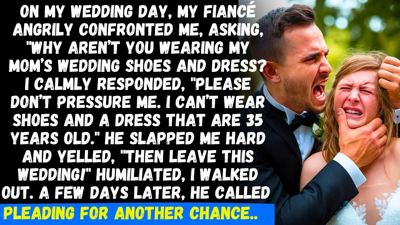 Outline Video On my wedding day, my fiancé forced me to wear his mom's 35-year-old shoes and dress but I refused..
