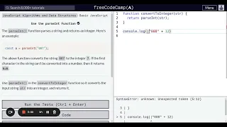 Lesson 108 Basic JavaScript Use the parseInt Function