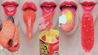 ASMR RED EMOJI FOOD kohakuto roasted marshmallow sprinkle honey jelly mukbang eating sounds