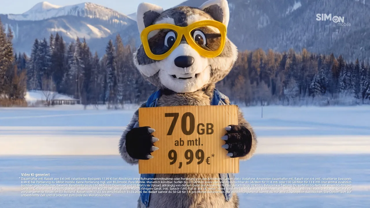 SIMon mobile — SIMON mobile - 70GB for €9.99/month (YouTube video ad)