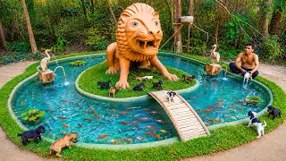 I Built a Giant Lion House for Rescue Puppies 🦁🏡 With a Fish Pond!