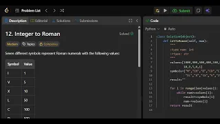 Integer to Roman LeetCode 12 Python Solution Greedy Algorithm Explained