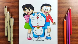 how to draw nobita doraemon shizuka drawing step by step colour pencil drawing