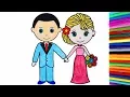 Coloring Wedding Bride And Groom Coloring Pages For Kids With Colored Markers