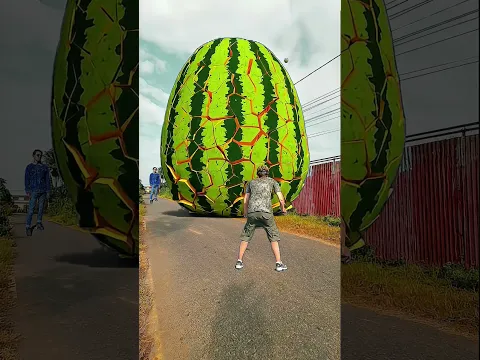 Sealed watermelon sculpture finally breaks out the rock #shortsfeed #shortsyoutube