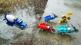 Cement Mixer Truck Accident 😱 4 Vehicles Pulling Rescue From Deep Water!