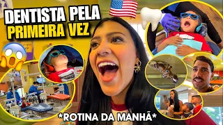 LEVEI MEUS FILHOS NO DENTISTA DE SAFARI!!! 😱🇺🇸🦷🪥 *1° PRIMEIRA VEZ + ROTINA DA MANHÃ*