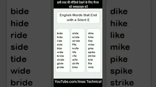 English Words that end with a silent e