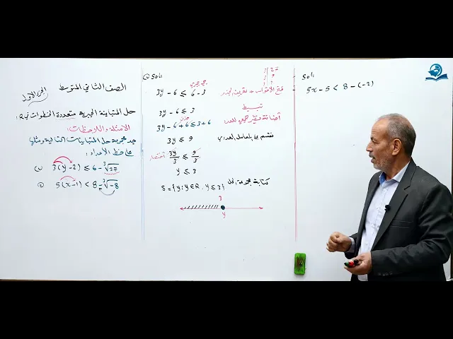 ⁣حل المتباينات الجبرية متعددة الخطوات في r ( الجزء الاول) - مادة الرياضيات للصف الثاني المتوسط