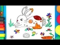 How to draw a Bunny Rabbit - Easy step by step coloring page for Kids