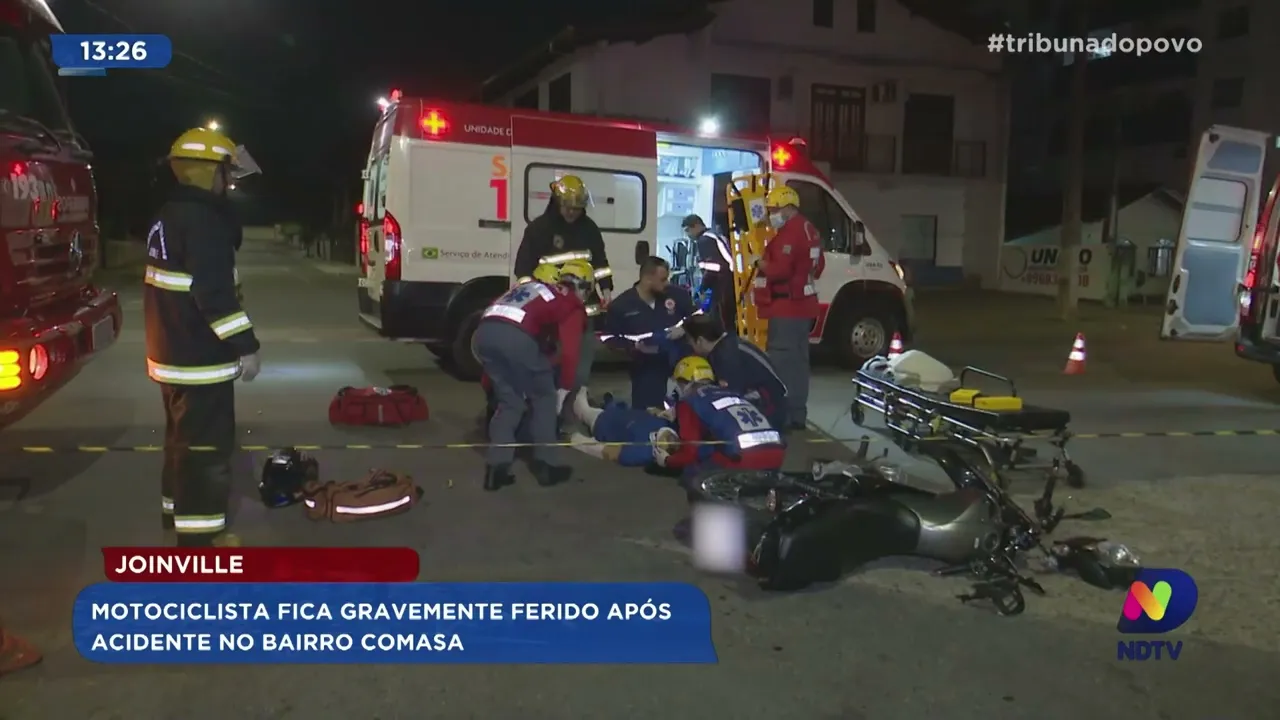 Joinville: motociclista fica gravemente ferido após acidente no bairro Comasa