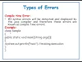 Error Types of Errors in JAVA Java in Telugu Lecture-53
