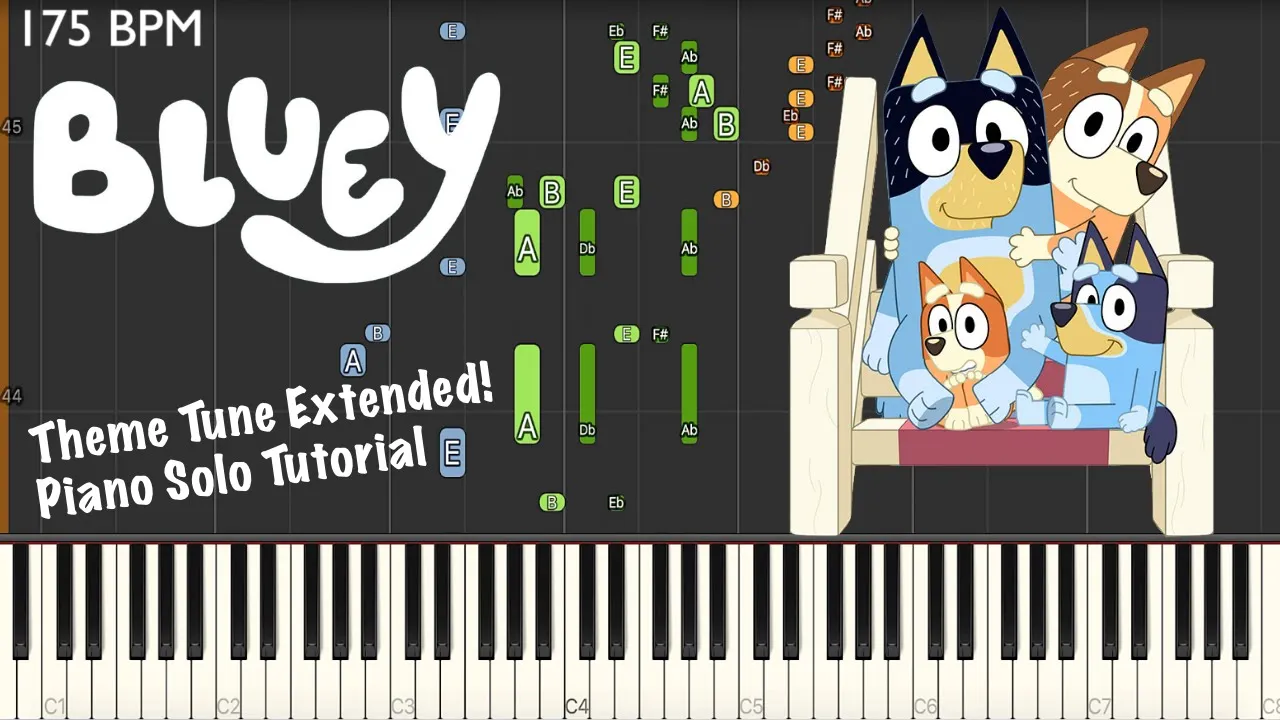 Bluey ~ Theme Tune - Extended! ~ Piano Tutorial Bluey ~ Theme Tune - Extended! ~ Piano Tutorial