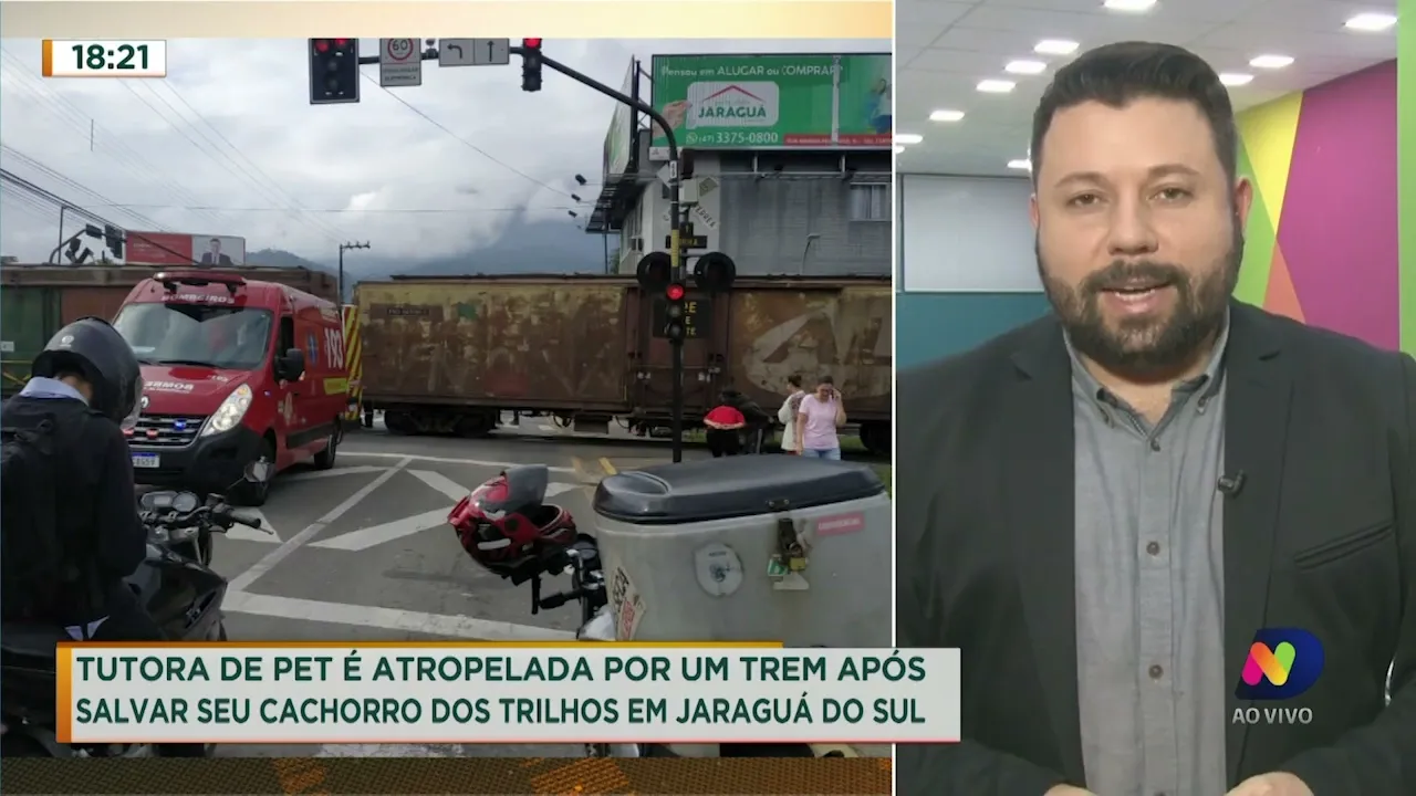 Tutora de pet é atropelada por um trem após salvar seu cachorro dos trilhos em Jaraguá do Sul