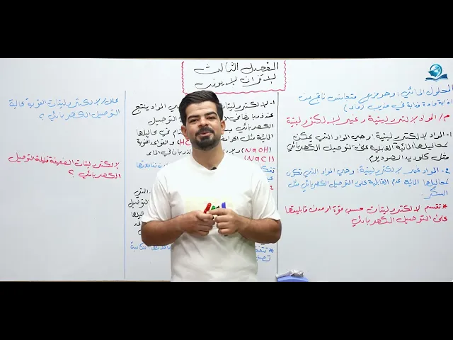 ⁣كيمياء السادس العلمي / الفصل الثالث / المحاضرة (1) المواد الالكتروليتية وغير الالكتروليتية